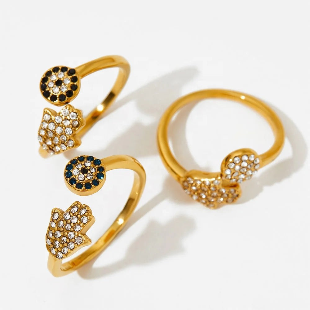 Anillo Ojo turco 🧿/ Manito hamsa. Full brillo