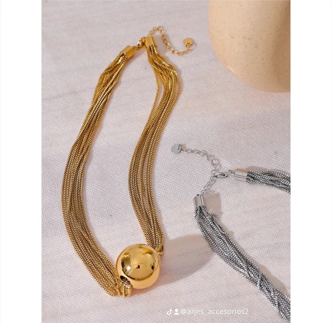 Cadenas en capa con Balin Grande en Acero Inoxidable