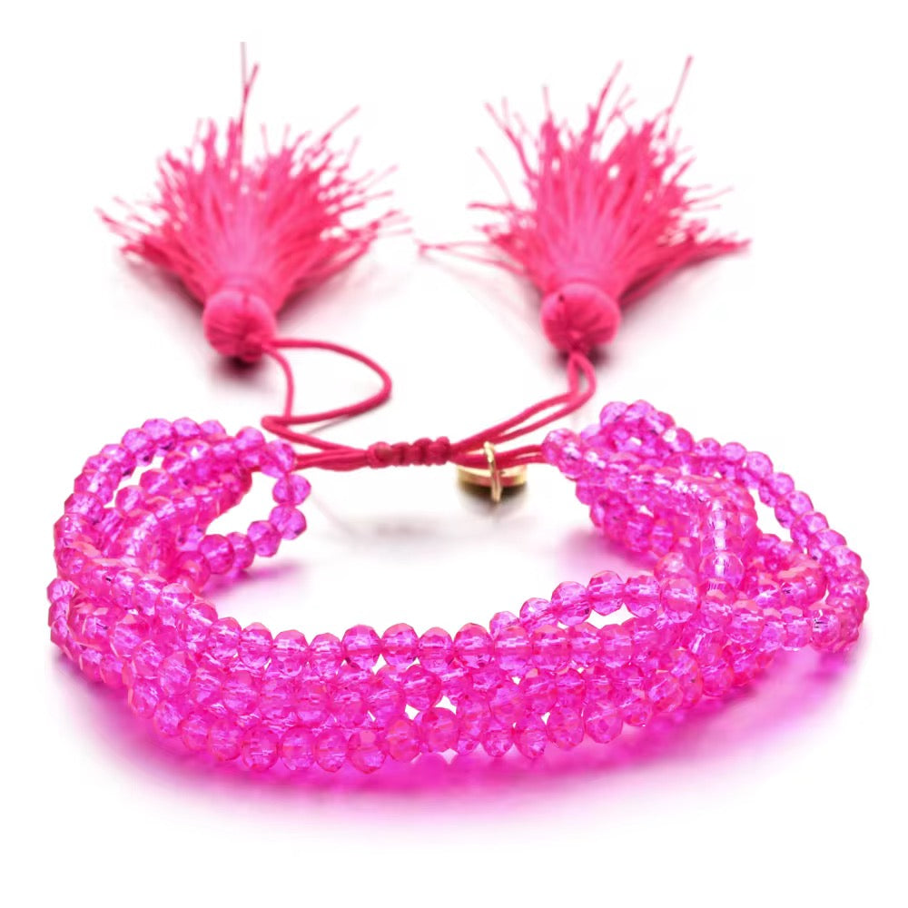 Pulsera Seis Cristales con Pompones