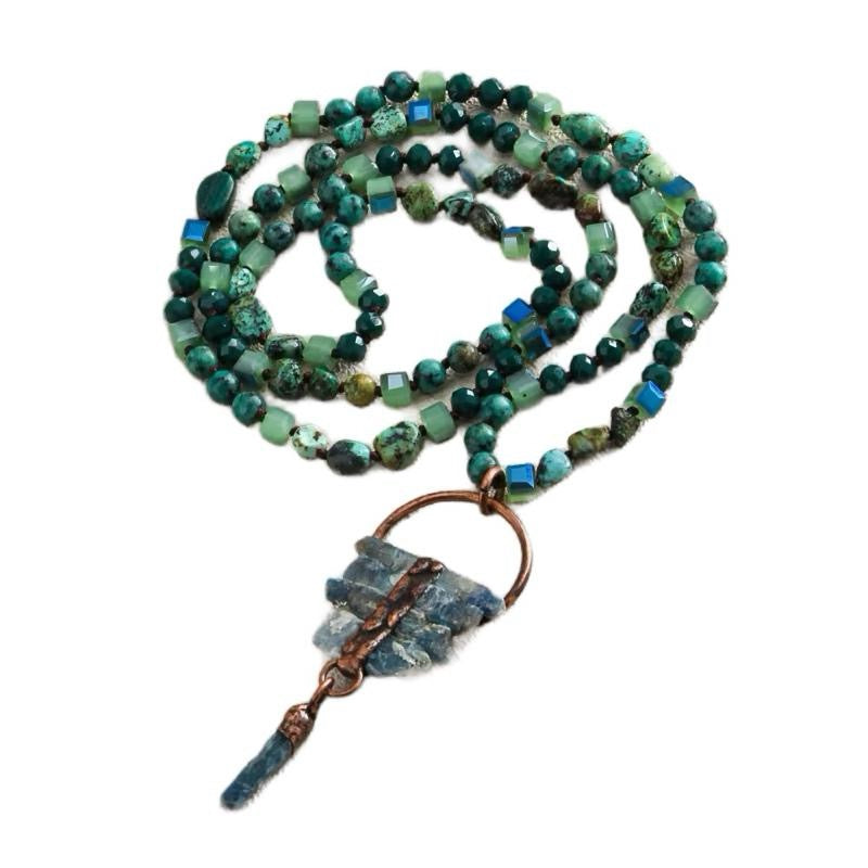 Collar Esencia Turquesa & Cuarzo Azul Handcrafted Beaded Necklace with Copper Accent for Women