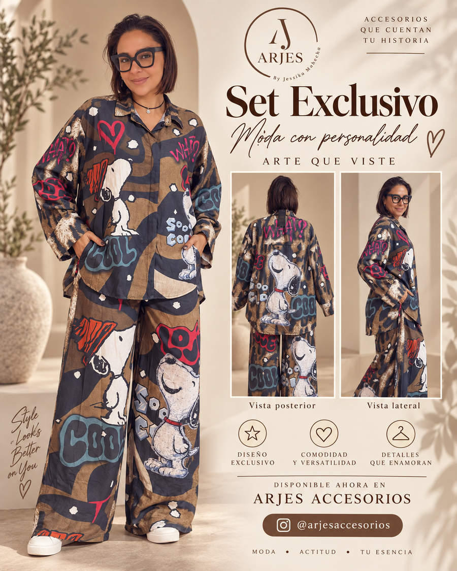 Set Snoopy Cool – Camisa y Pantalón Amplio – Talla Única