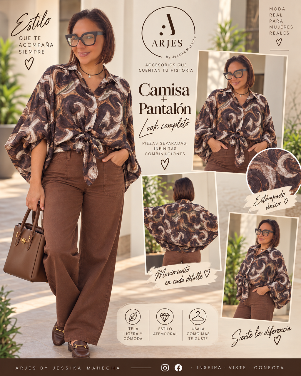 Camisa Estampada de Mangas Amplias con Lazo Frontal – Talla Única
