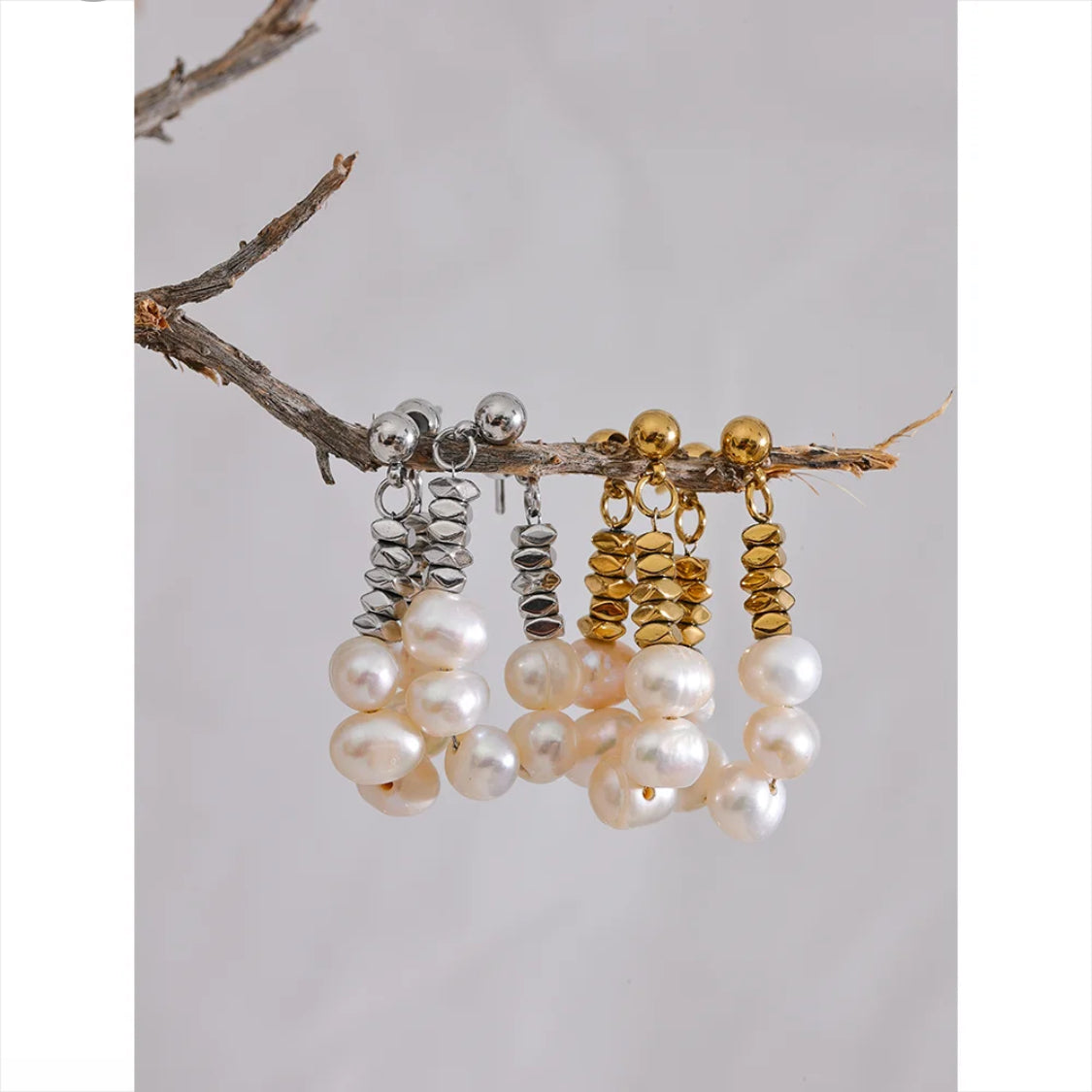 Aretes Perlas-acero