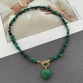 Corazón de Malaquita Necklace with Green Stone and Gold Color Charm
