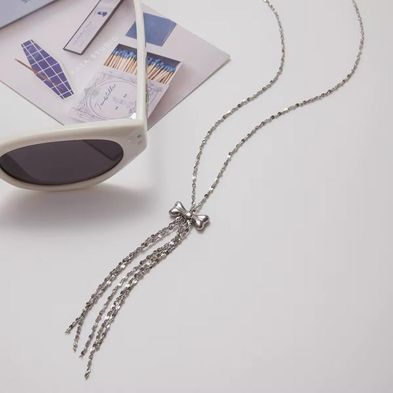 Collar Silver Bow Lariat Necklace