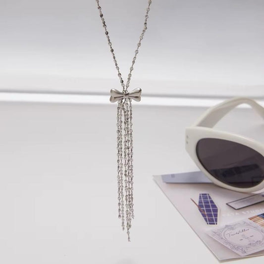 Collar Silver Bow Lariat Necklace