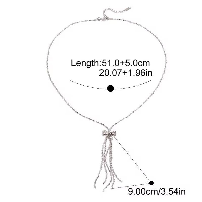 Collar Silver Bow Lariat Necklace