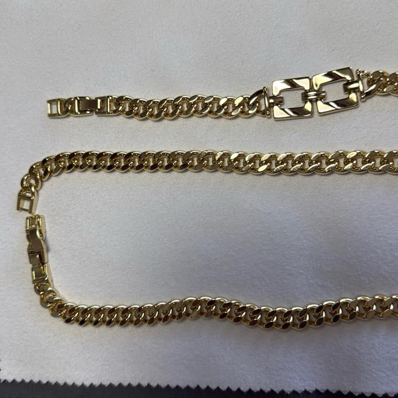 Set Gold Royal Links 14K Laminado 2 Piezas Gold Color Chain Necklace for Men and Women