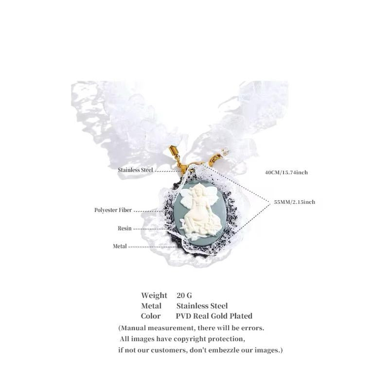 Choker Encaje Noir with Vintage Camafeo Angel Charm and Lace Detail for Elegant Looks