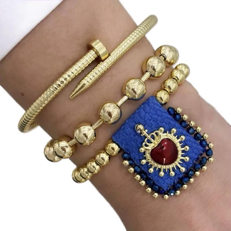 Royal Heart Glow Set – Premium Gold Beaded & Red Stone Bracelets