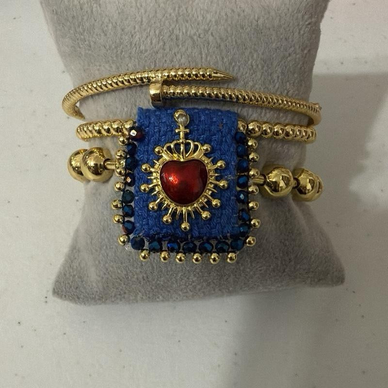 Royal Heart Glow Set – Premium Gold Beaded & Red Stone Bracelets