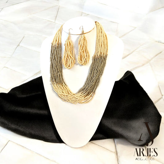 Set Sahara – Collar y Aretes en Cuentas Multicapas Hecho a Mano