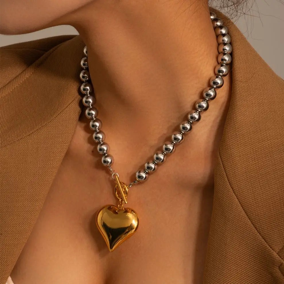 Collar Doble tono balines-corazon