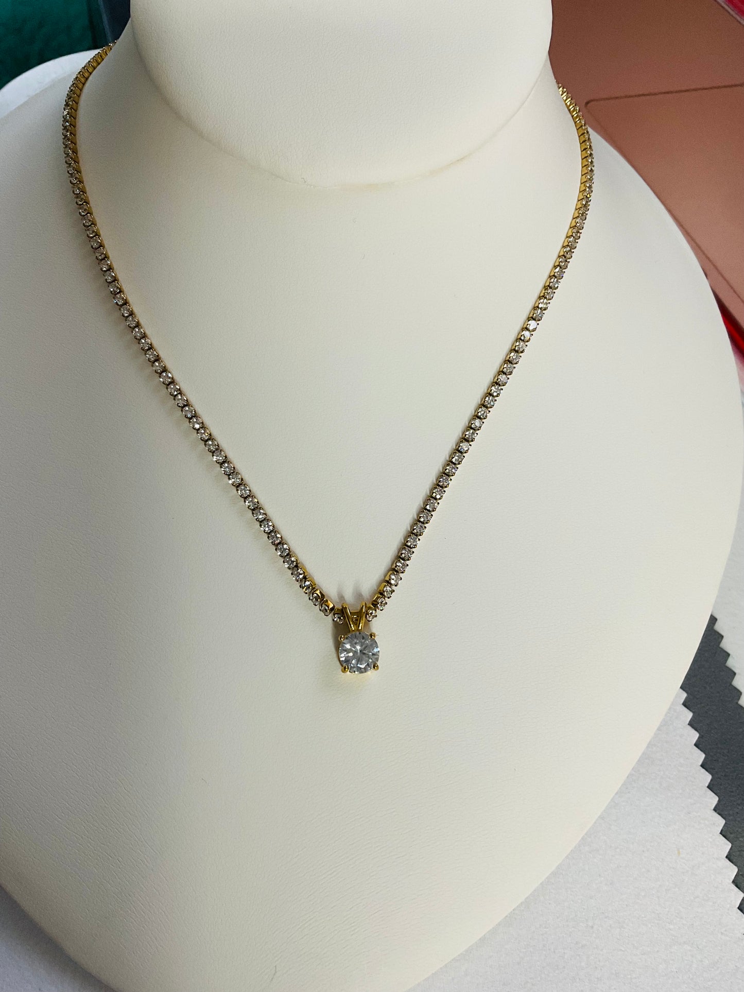 Cadena Acero tejido tenis -zircon solitario